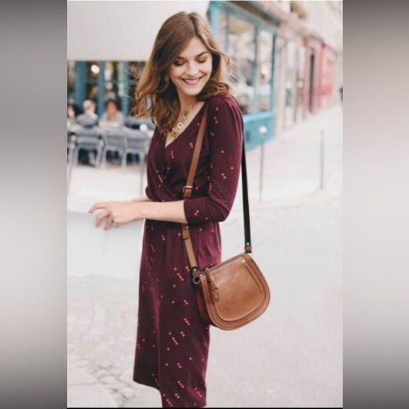 Boden Cressida Faux Wrap Dress | 10P | Burgundy | EUC - Picture 2 of 7